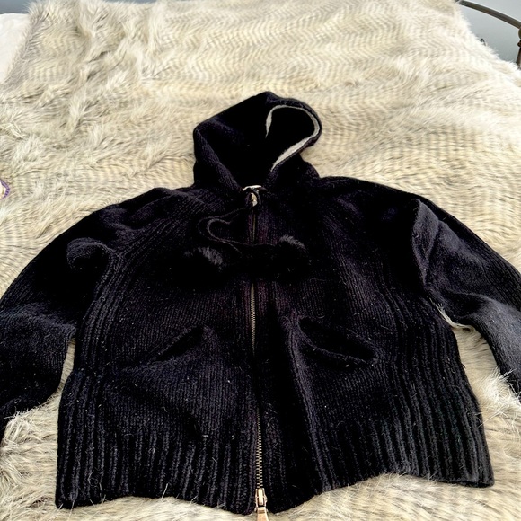 EUC 🌟Express Wool Blend Zip-up Hoodie w/ Real Rabbit Fur Hood Pompoms Sz. M - Picture 3 of 5